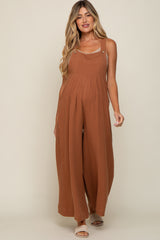 Rust Pocket Front Maternity Wide Leg Jumpsuit