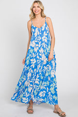 Blue Floral V-Neck Maxi Dress