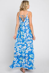 Blue Floral V-Neck Maxi Dress