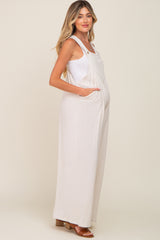 Beige Sleeveless Wide Leg Maternity Jumpsuit