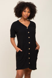 Black Button Accent Short Sleeve Dress