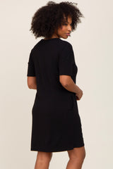 Black Button Accent Short Sleeve Dress