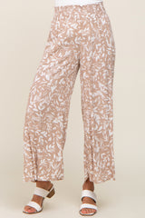 Taupe Leaf Print Wide Leg Pants