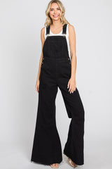 Black Denim Distressed Wide Leg Overalls