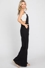 Black Denim Distressed Wide Leg Overalls