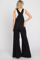 Black Denim Distressed Wide Leg Overalls