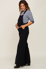 Black Denim Distressed Wide Leg Maternity Overalls