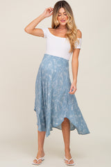 Blue Floral Smocked Round Hem Maternity Midi Skirt