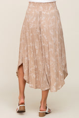 Taupe Floral Smocked Round Hem Midi Skirt