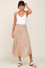 Taupe Floral Smocked Round Hem Midi Skirt