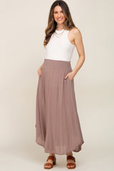 Mocha Smocked Maternity Midi Skirt