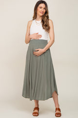 Olive Smocked Maternity Midi Skirt