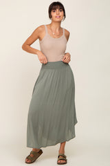 Olive Smocked Midi Skirt