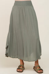 Olive Smocked Midi Skirt