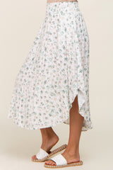 Ivory Mint Floral Smocked Skirt