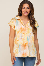 Yellow Watercolor Floral Satin Maternity Top