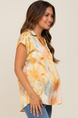 Yellow Watercolor Floral Satin Maternity Top