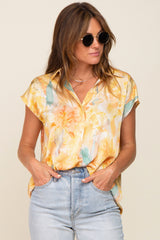 Yellow Watercolor Floral Satin Maternity Top