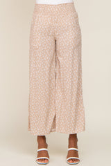 Mauve Leaf Print Smocked Waist Pant