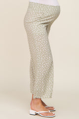 Mint Leaf Print Smocked Waist Maternity Pants