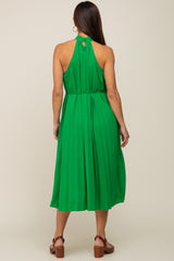 Green Pleated Halter Maternity Midi Dress