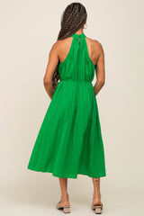 Green Pleated Halter Midi Dress