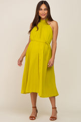 Lime Pleated Halter Maternity Midi Dress