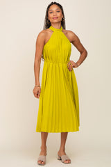 Lime Pleated Halter Maternity Midi Dress