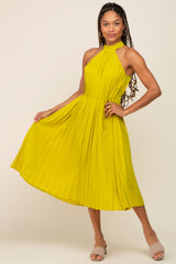 Lime Pleated Halter Midi Dress