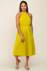 Lime Pleated Halter Midi Dress