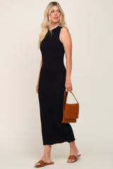 Black Cable Knit Sleeveless Midi Sweater Dress