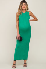 Green Cable Knit Sleeveless Maternity Midi Sweater Dress