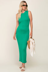 Green Cable Knit Sleeveless Maternity Midi Sweater Dress