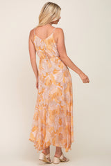 Yellow Palm Print Front Tie Maxi Dress