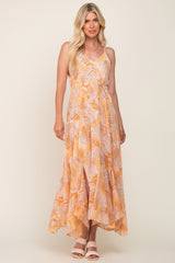 Yellow Palm Print Front Tie Maxi Dress