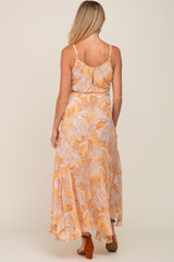 Yellow Palm Print Front Tie Maternity Maxi Dress