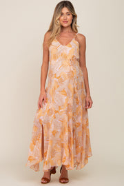 Yellow Palm Print Front Tie Maternity Maxi Dress