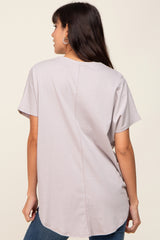 Grey V-Neck Short Sleeve Curved Hem Top