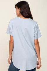 Light Blue V-Neck Short Sleeve Curved Hem Top