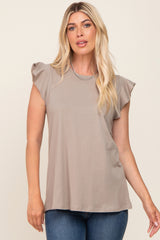 Taupe Flounce Cap Sleeve Maternity Top