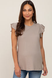 Taupe Flounce Cap Sleeve Maternity Top