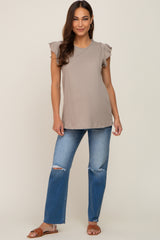 Taupe Flounce Cap Sleeve Maternity Top