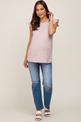 Light Pink Flounce Cap Sleeve Maternity Top