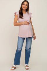 Light Pink Flounce Cap Sleeve Maternity Top