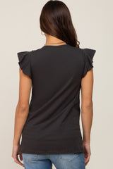 Black Flounce Cap Sleeve Maternity Top