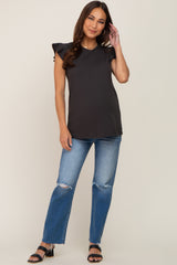 Black Flounce Cap Sleeve Maternity Top