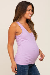 Lavender Ribbed Button Front Maternity Tank Top