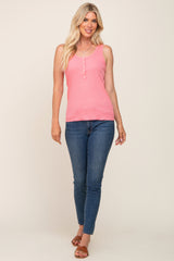 Pink Ribbed Button Front Tank Top