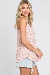 Mauve Floral Front Button Accent Tank