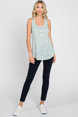 Green Floral Front Button Accent Tank